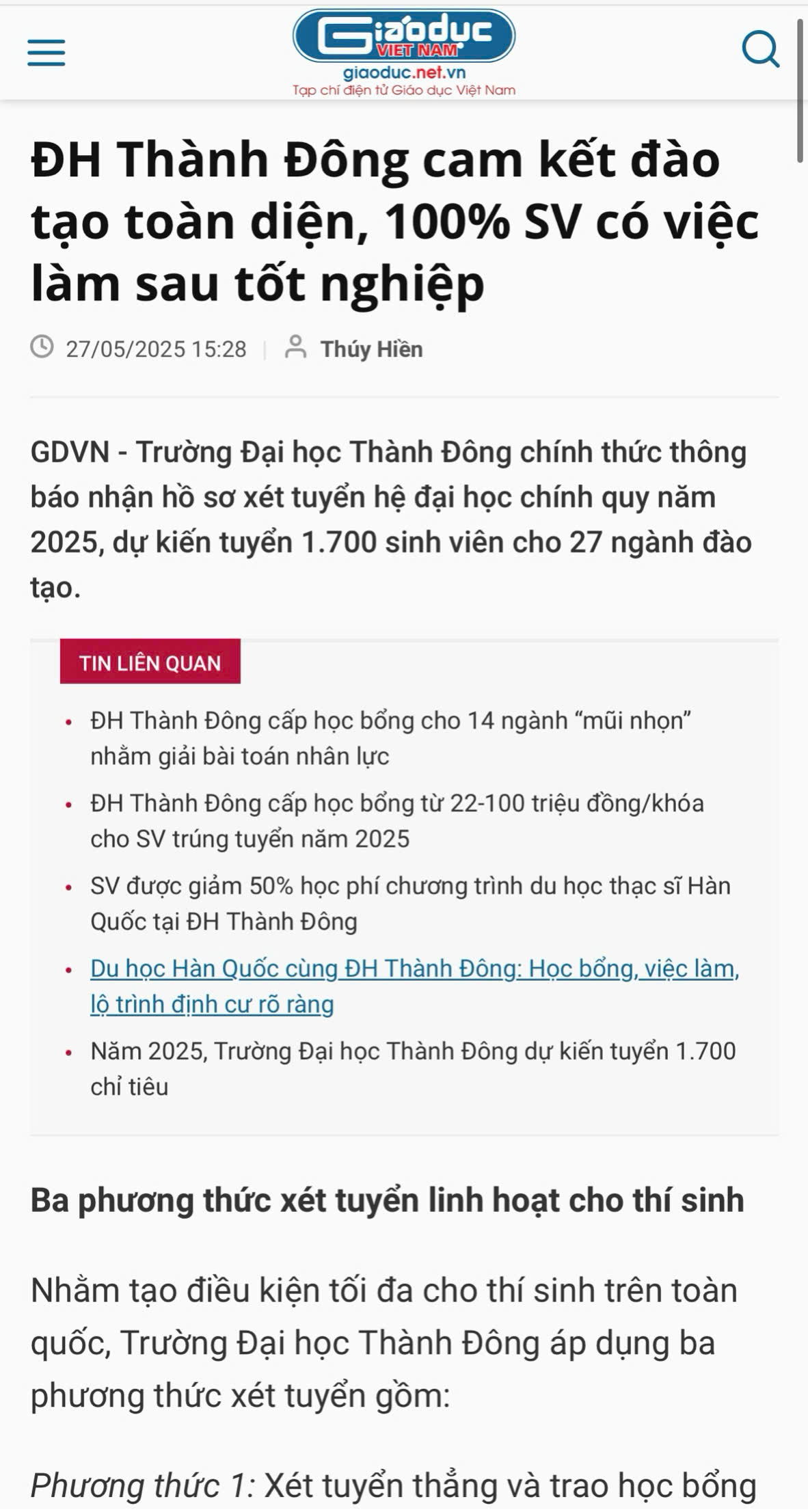 Tạp chí điện tử Giáo dục Việt Nam đưa tin: 
